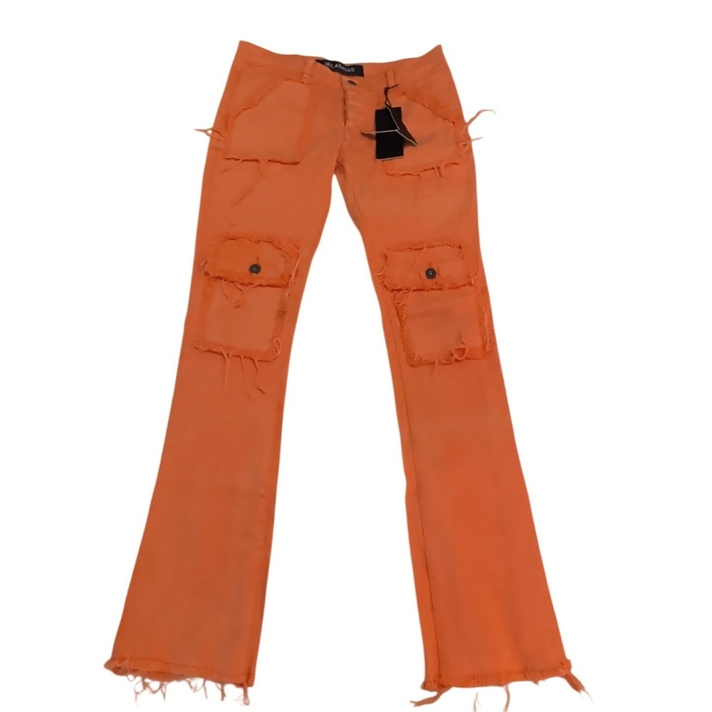 Valabasas Men's Size 34 Stacked Cargo Pants Distressed Raw Hem Orange NWT